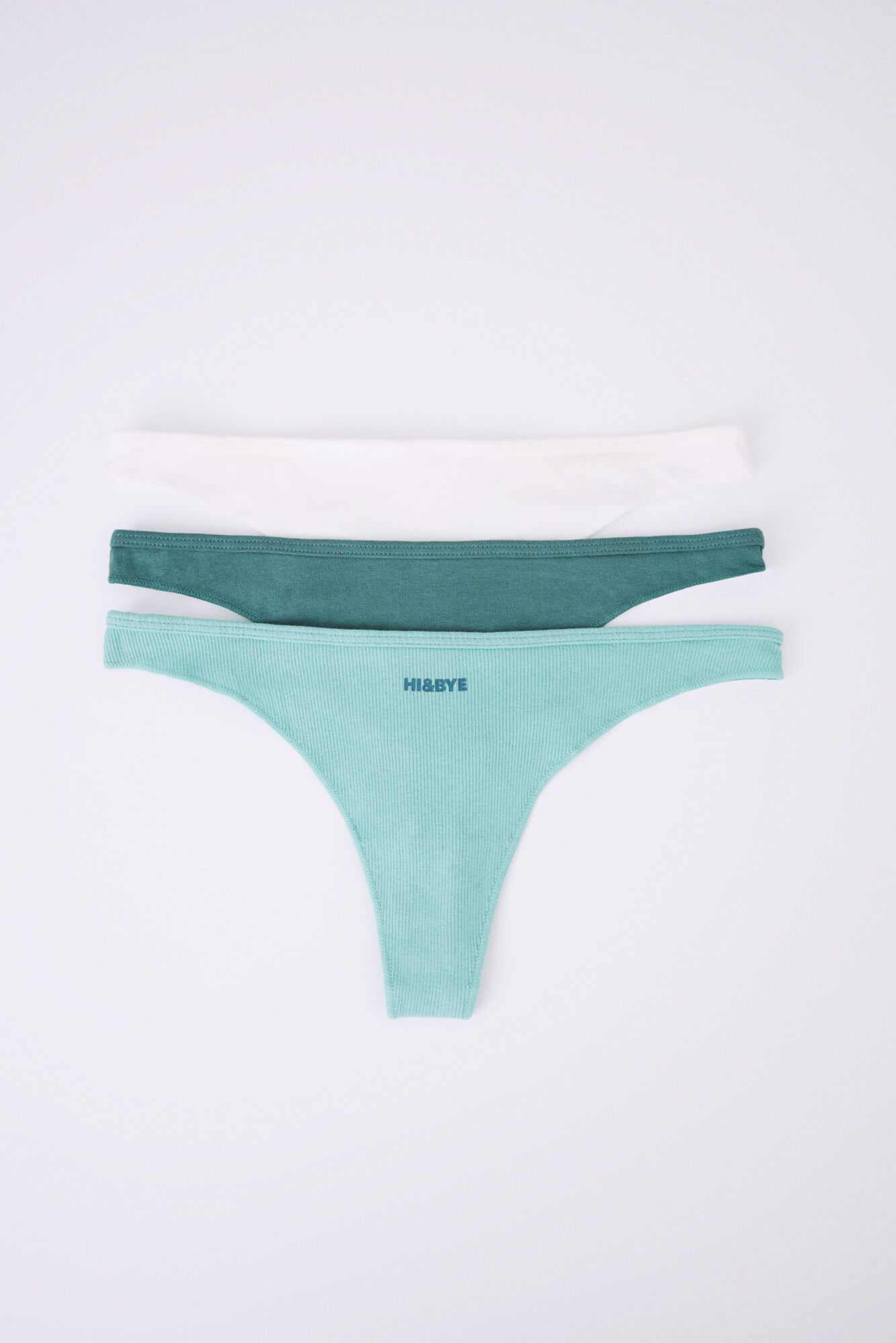 HI&BYE Pack 3 tangas algod&atilde;o verde, branca e verde garrafa