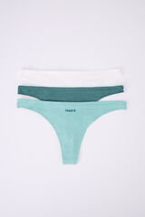 HI&BYE Pack 3 tangas algod&atilde;o verde, branca e verde garrafa multicolour