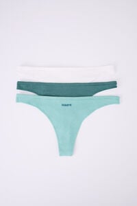 HI&BYE Pack 3 tangas algod&atilde;o verde, branca e verde garrafa