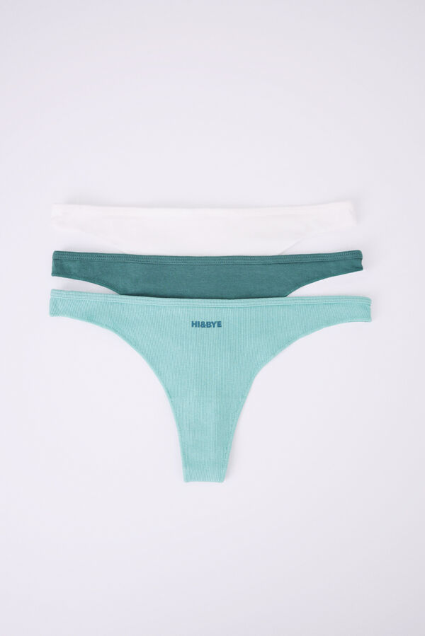 HI&BYE Pack 3 tangas algod&atilde;o verde, branca e verde garrafa multicolour