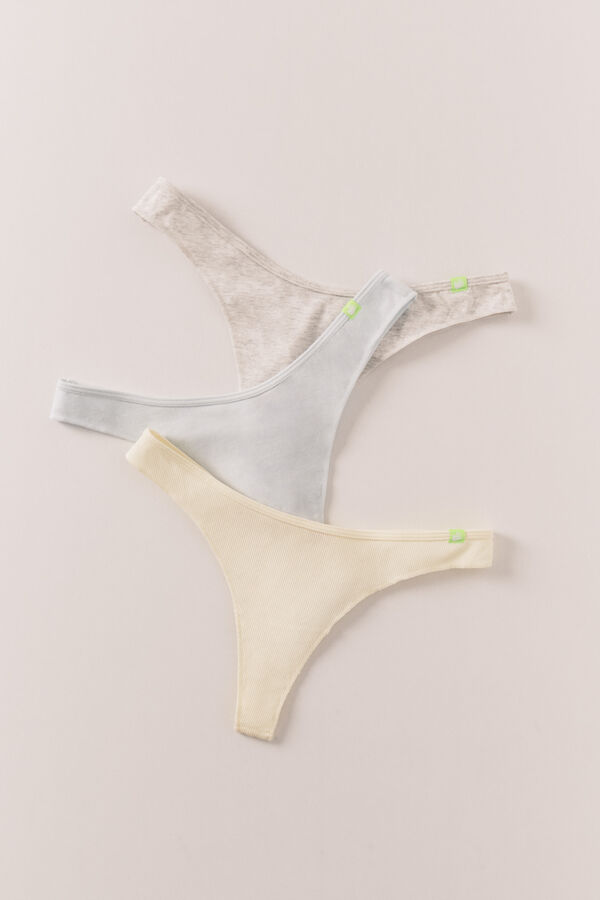 HI&BYE Pack 3 tangas em algod&atilde;o cinzento, amarelo e azul branco