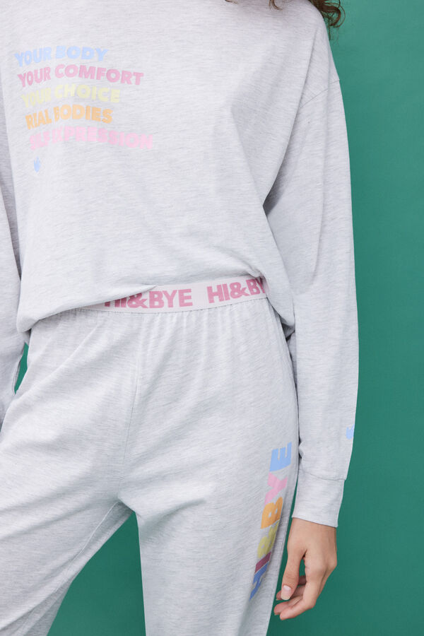 HI&BYE Pijama 100% algod&atilde;o sweatshirt e cal&ccedil;as compridas cinzentas cinzento