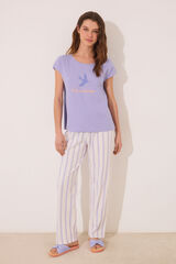 Women'secret Pijama lounge de algod&atilde;o riscas lil&aacute;s rosa