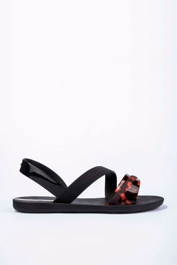 Ipanema Sand&aacute;lia de tiras assim&eacute;tricas com estampado animal preto