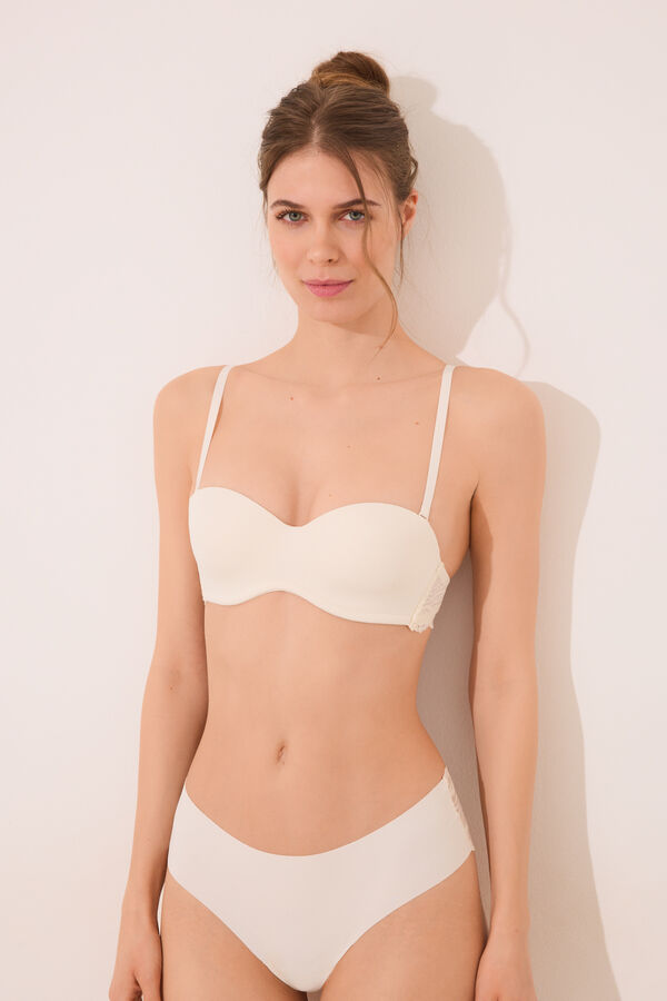 Women'secret Sujetador STRAPLESS microfibra y encaje crema marfil