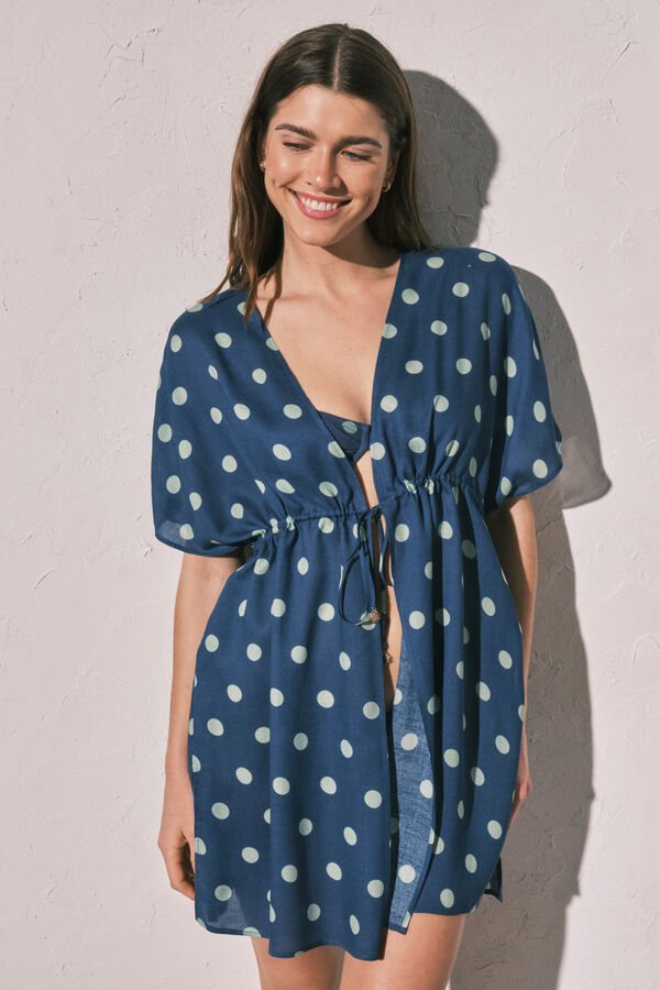 Women'secret T&uacute;nica curta em crepe leve estampado de bolinhas verde