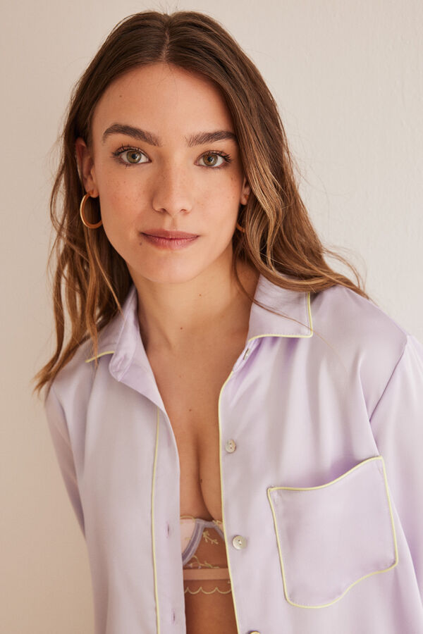 Women'secret Pijama camisero sat&eacute;n lila  morado/lila