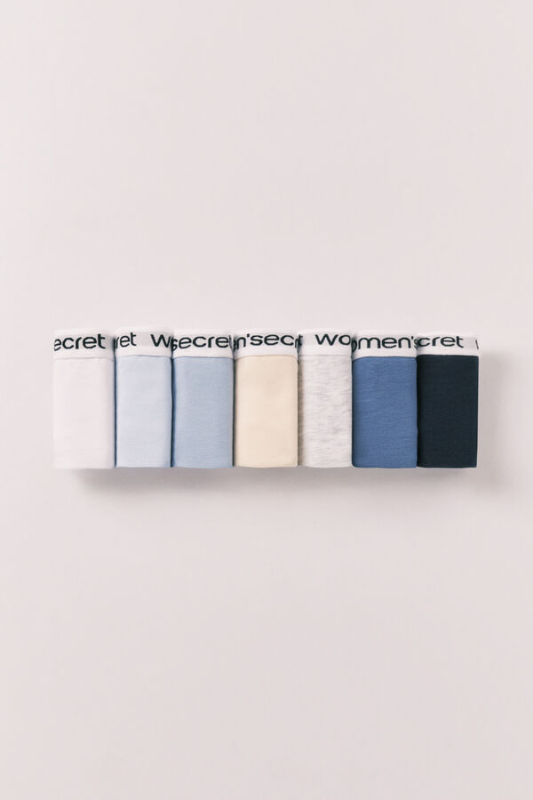 Women'secret Pack 7 tangas em algod&atilde;o lisas logo branco
