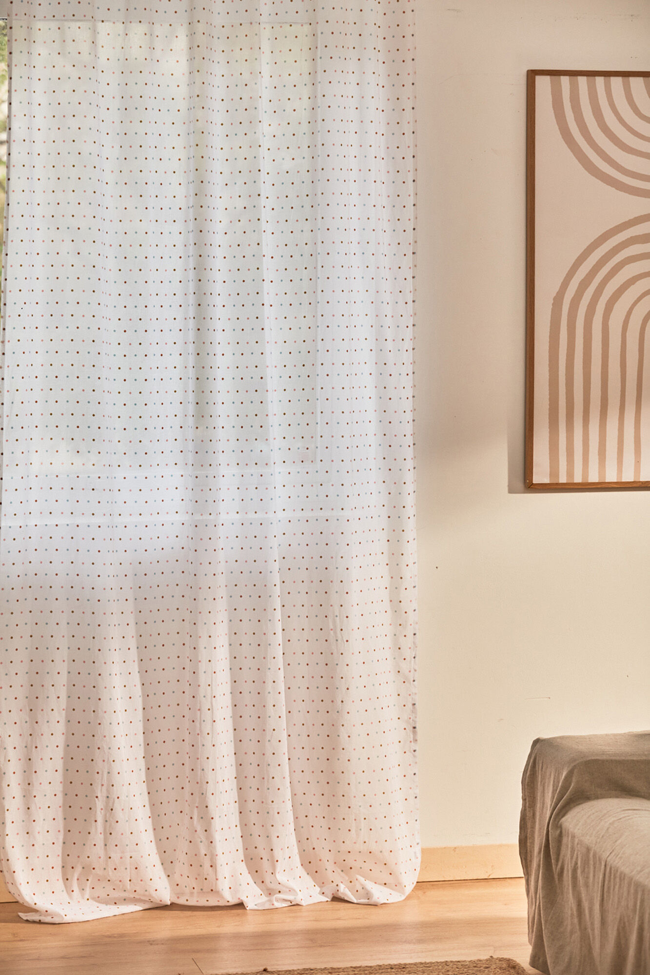 Calma House Cortina de algod&oacute;n con topos multicolor Plumeti