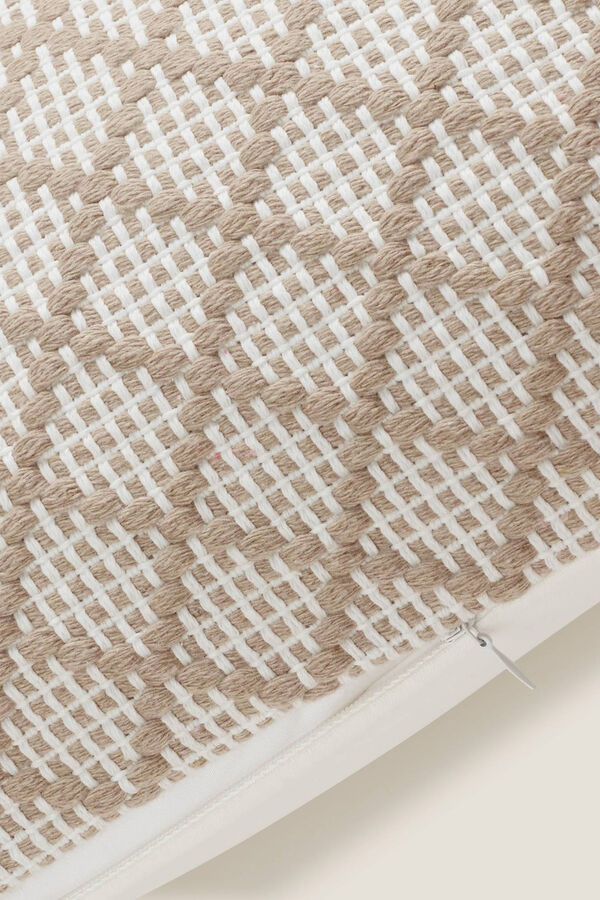 Textura Funda coj&iacute;n bordado geom&eacute;trico beige