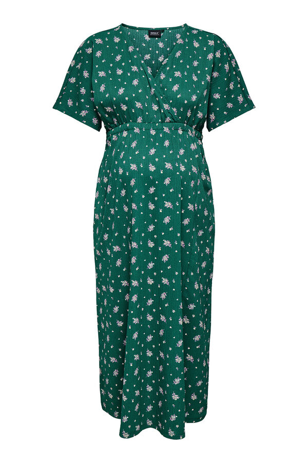 Only Maternity Vestido longo e flu&iacute;do de manga curta para maternity e amamenta&ccedil;&atilde;o verde