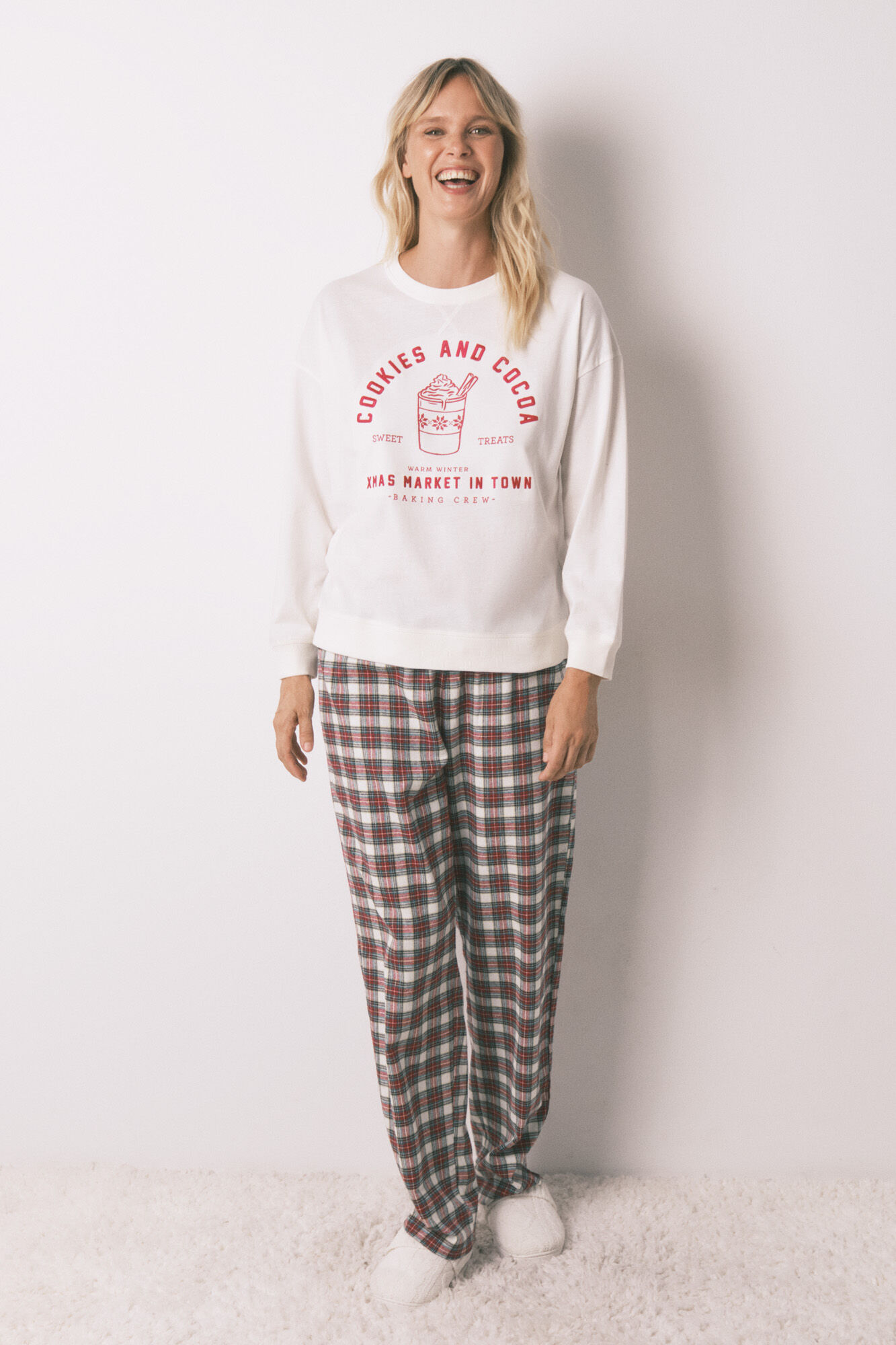 Women'secret Pijama largo 100% algod&oacute;n cuadros