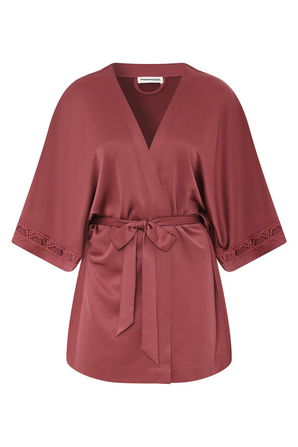 Passionata Quimono de cetim Olivia com renda e tule bordado estampado