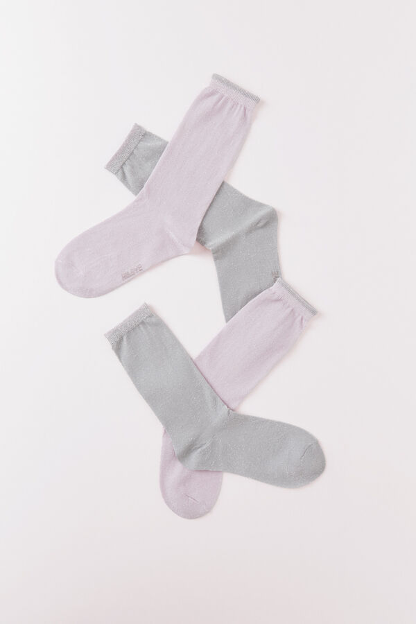 HI&BYE Pack 2 calcetines rosa y gris lurex rosa