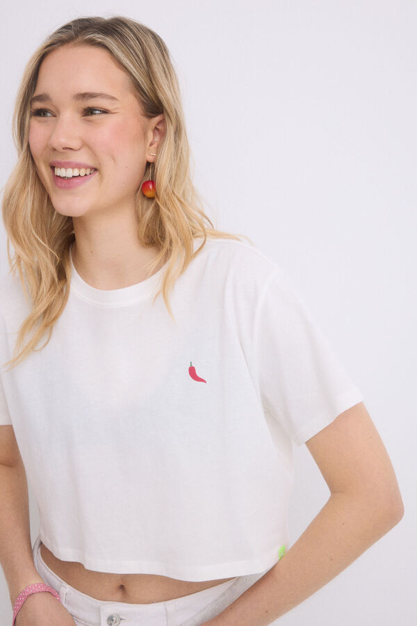 HI&BYE Camiseta 100% algod&atilde;o marfim bege