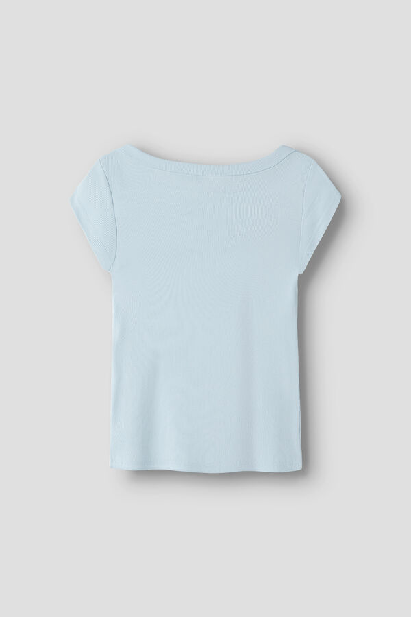 Lmtd T-shirt de manga curta com ombro desca&iacute;do azul