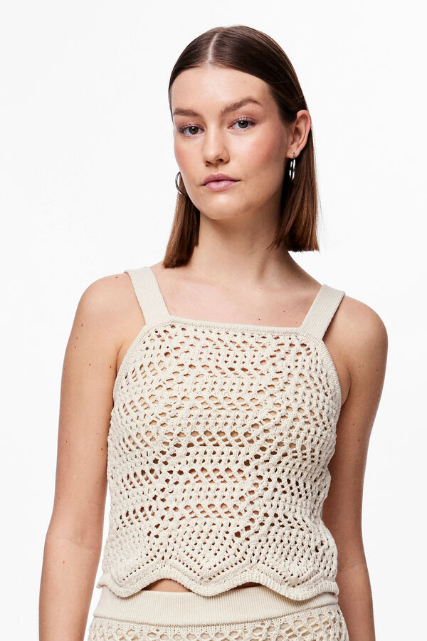 Pieces Top de tirantes com decote quadrado e tecido com estrutura em canalé. cinzento