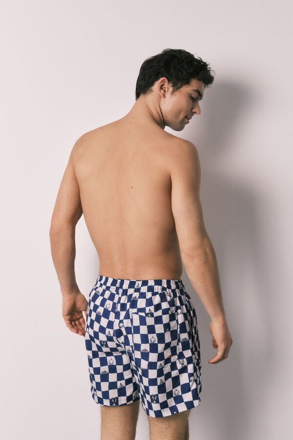 Women'secret Fato de banho de homem estampado aos quadrados e Looney Tunes azul