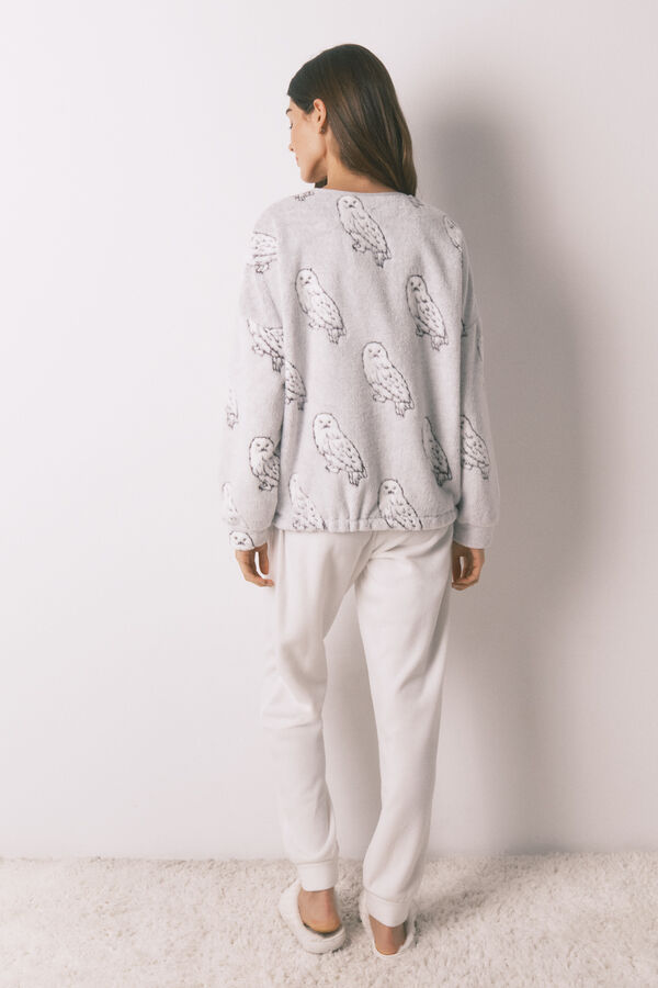 Women'secret Pijama largo polar suave estampado "Hedwig" marfil