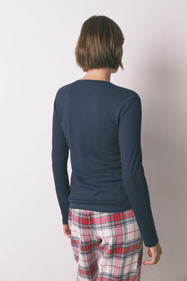 Women'secret T-shirt de manga comprida waffle azul azul
