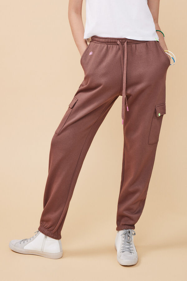 Womensecret Pantalón jogger cargo felpa marrón marrón