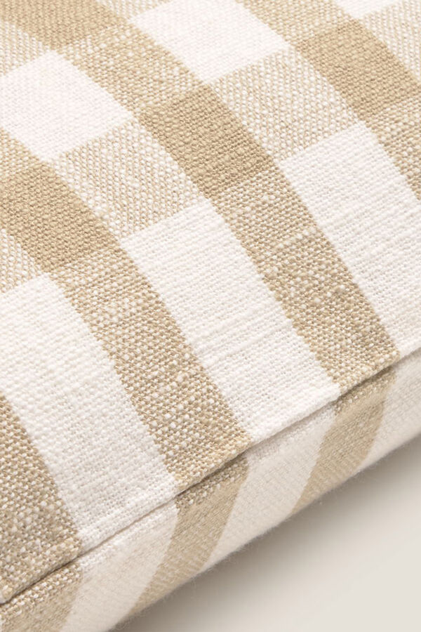 Textura Funda coj&iacute;n algod&oacute;n cuadros beige