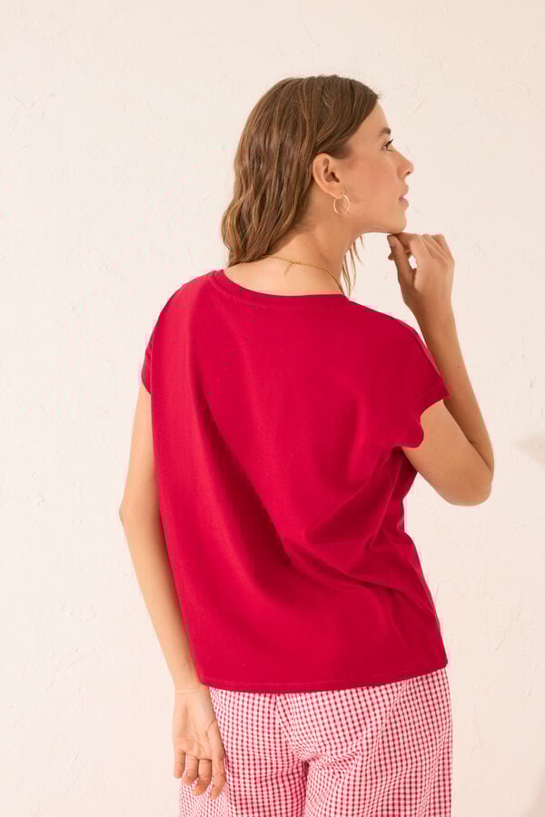 Women'secret T-shirt Snoopy vermelha de manga curta 100% algodão vermelho