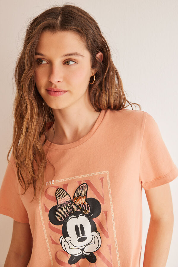 Women'secret Pijama largo 100% algod&oacute;n ocre Minnie naranja
