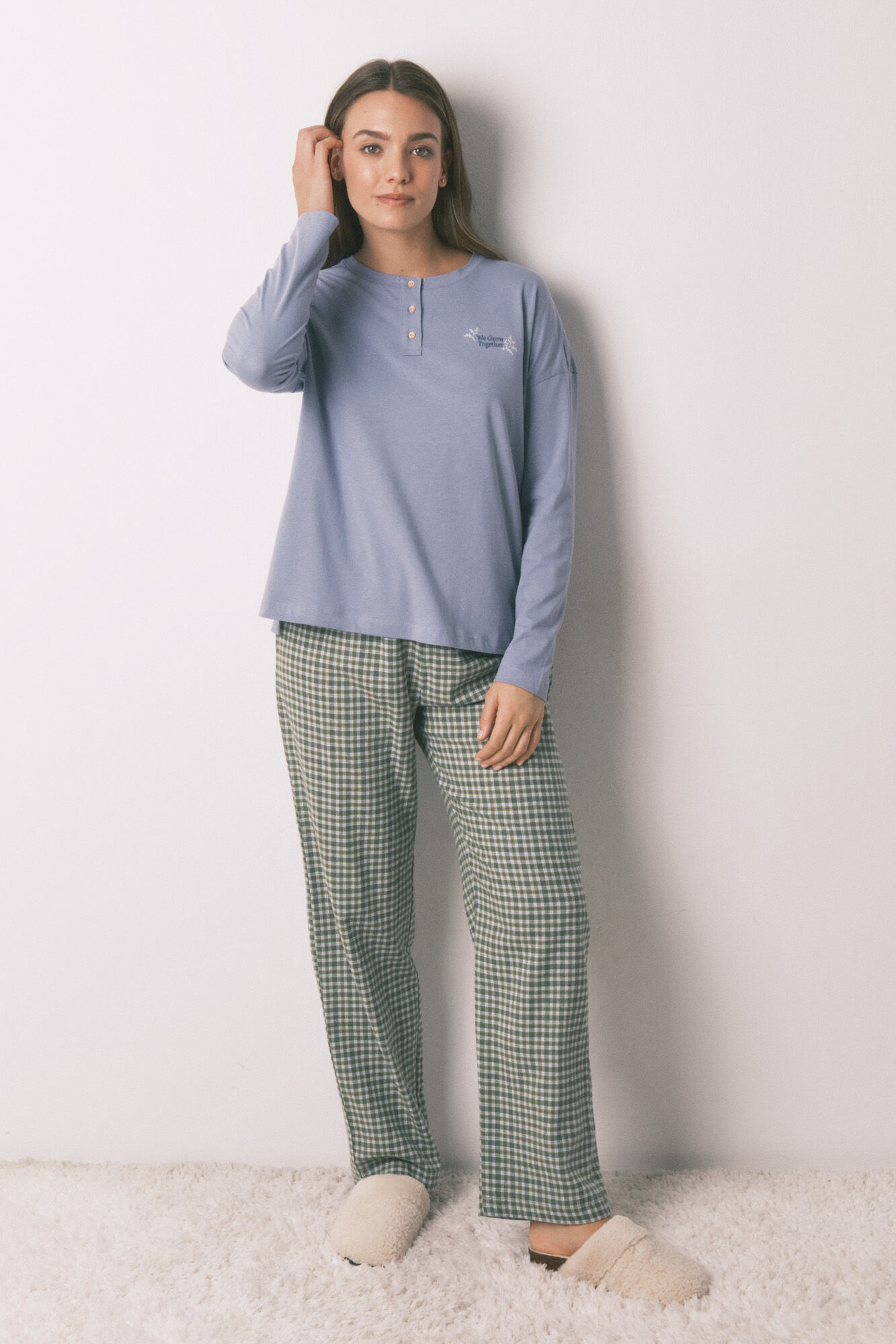 Women'secret Pijama largo algod&oacute;n pantal&oacute;n cuadros