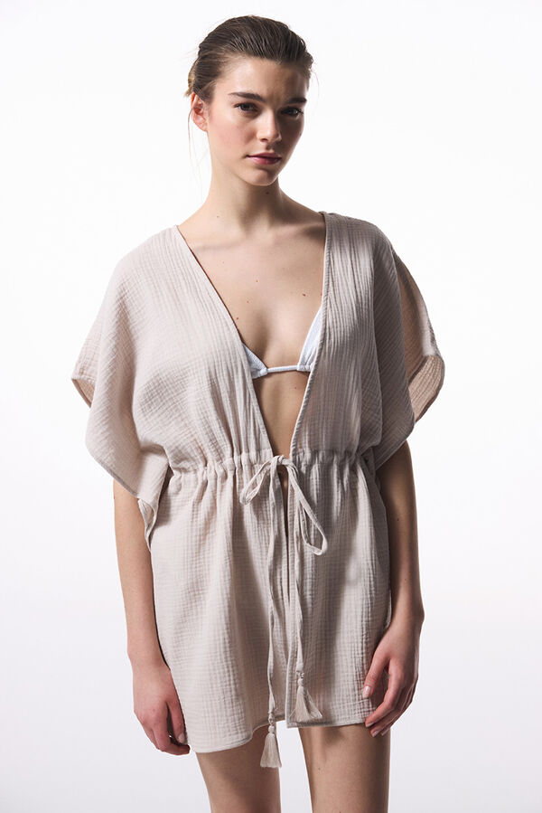 Penti Caftan de praia curto de pedra bege