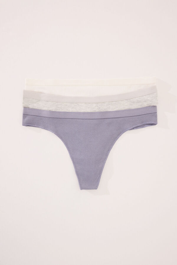 Women'secret Pacote com 3 tangas de algod&atilde;o caneladas branco