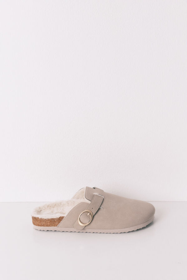 Women'secret Zapatillas tipo zueco pelo gris gris