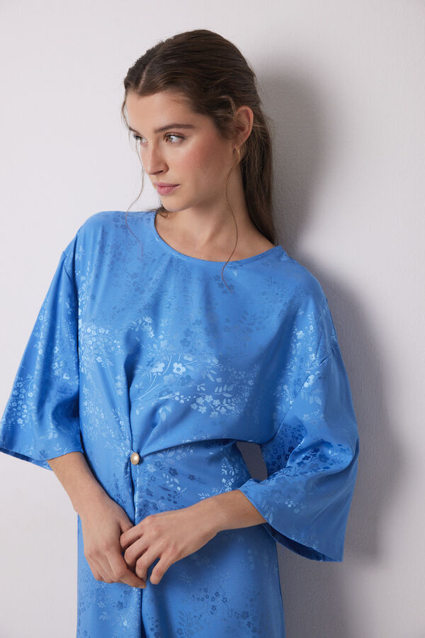 Women'secret Vestido caft&aacute;n sat&eacute;n jacquard azul estampado
