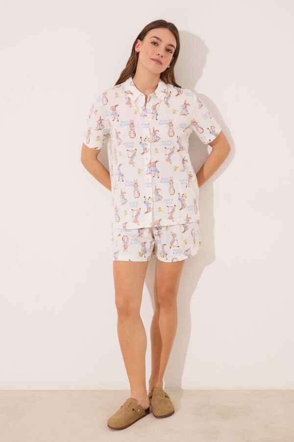 Women'secret Pijama camisero corto 100% algodón "Peter Rabbit" blanco