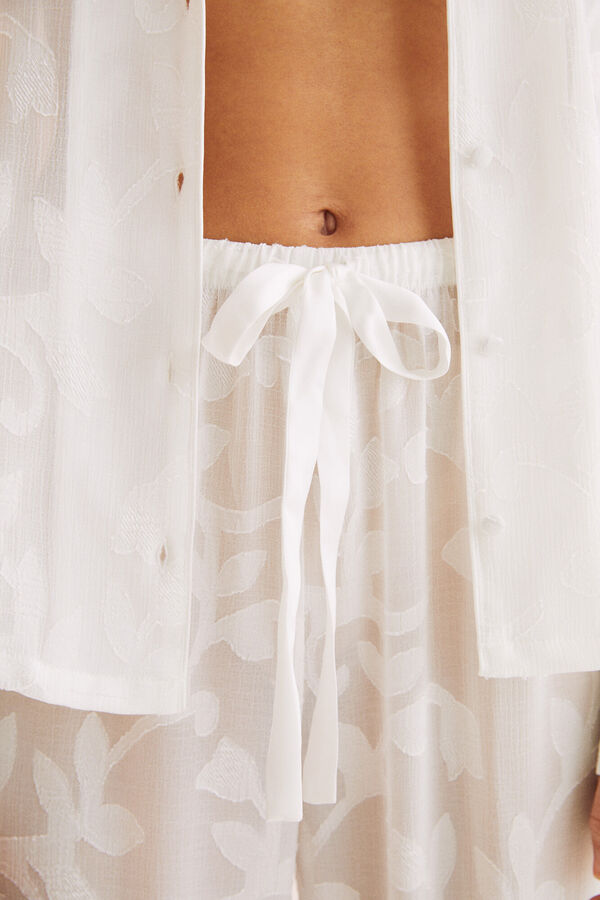 Womensecret Pijama camisero largo jacquard blanco marfil