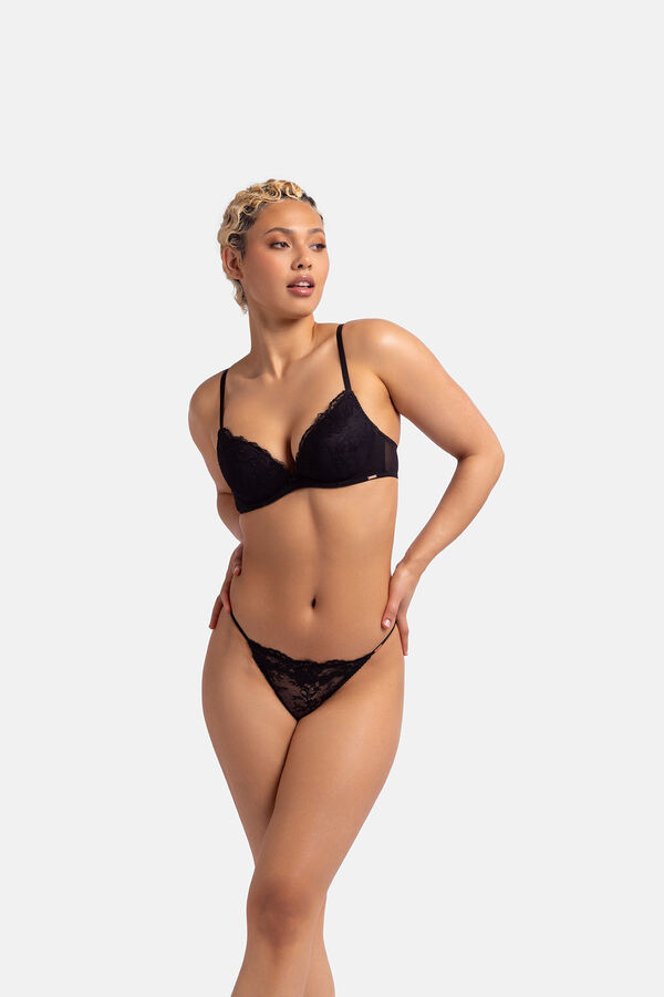 Dorina Calcinha preta de renda branca preto