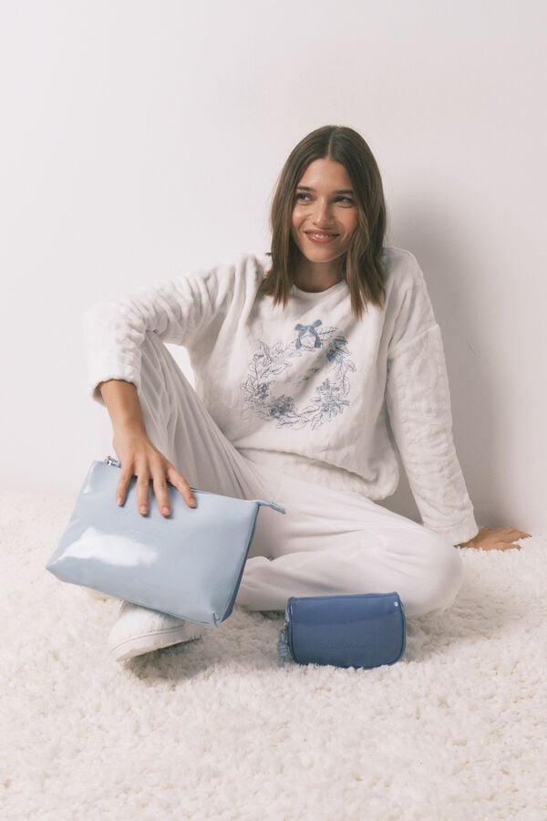 Women'secret Pijama polar branco pijama comprido e macio bege