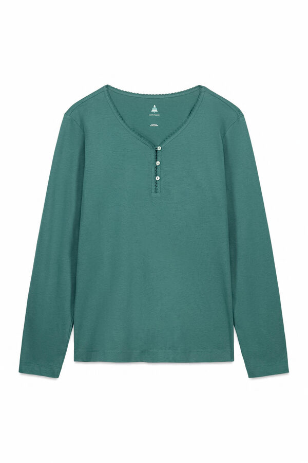 Women'secret Camiseta manga larga 100% algod&oacute;n verde verde