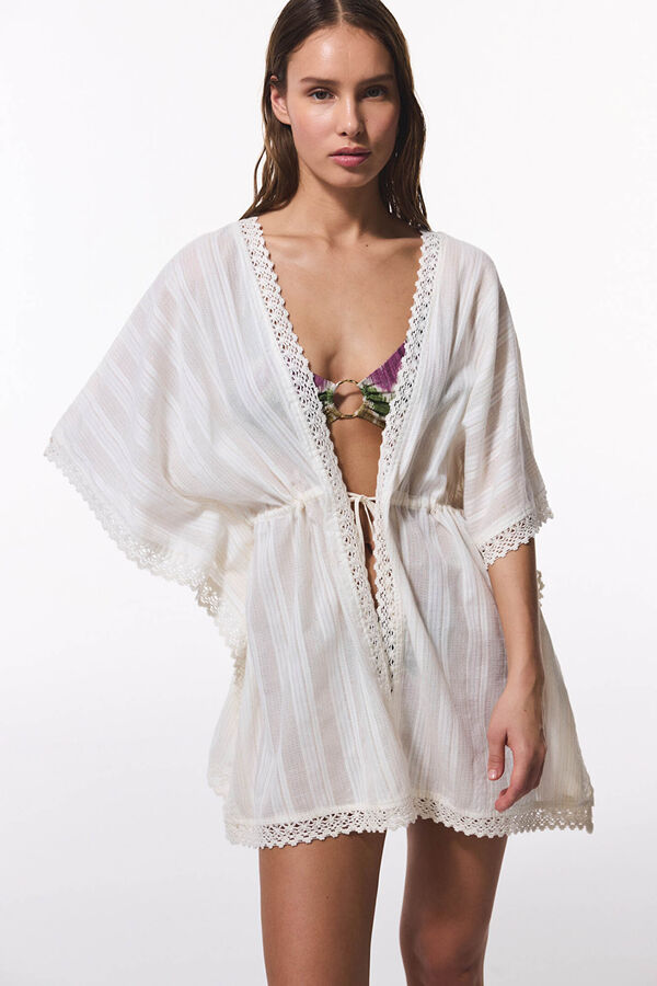 Penti Kimono corto blanco brillo marfil