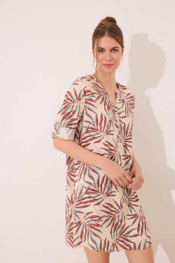 Women'secret Camisola corta estampado hojas marfil