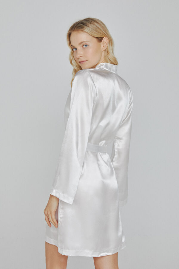 Ivette Bridal Robe de mulher Ivette Bridal curto de cetim em branco bege