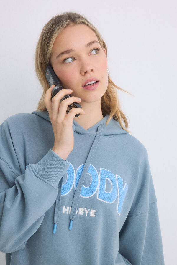 HI&BYE Sweatshirt de capuz de algod&atilde;o cinza cinzento