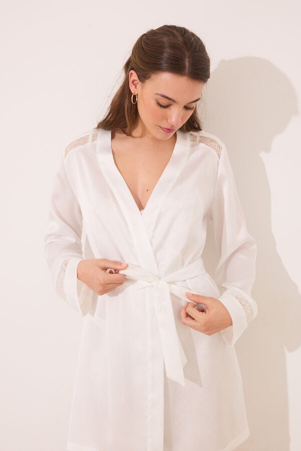 Women'secret Robe midi cetim branco bege