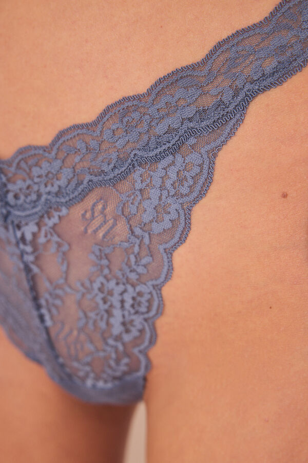 Women'secret Cueca cl&aacute;ssica de renda azul com cintura em V azul