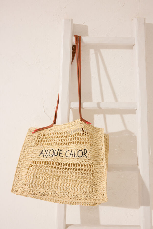 Women'secret Bolso grande rafia nude