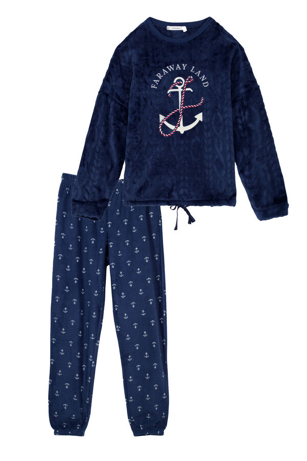 Women'secret Pijama largo pelo y polar suave azul