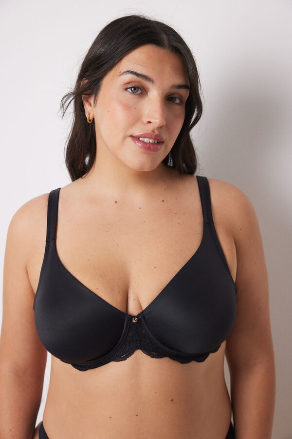 Women'secret REAL Sujetador reductor microfibra y encaje negro negro