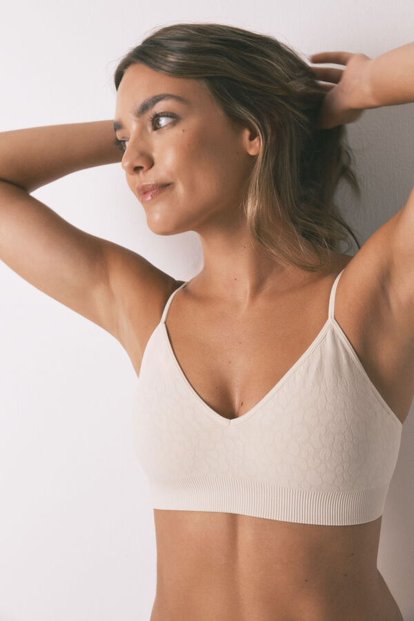Women'secret Top NATURAL sem costura com estampa animal bege cru