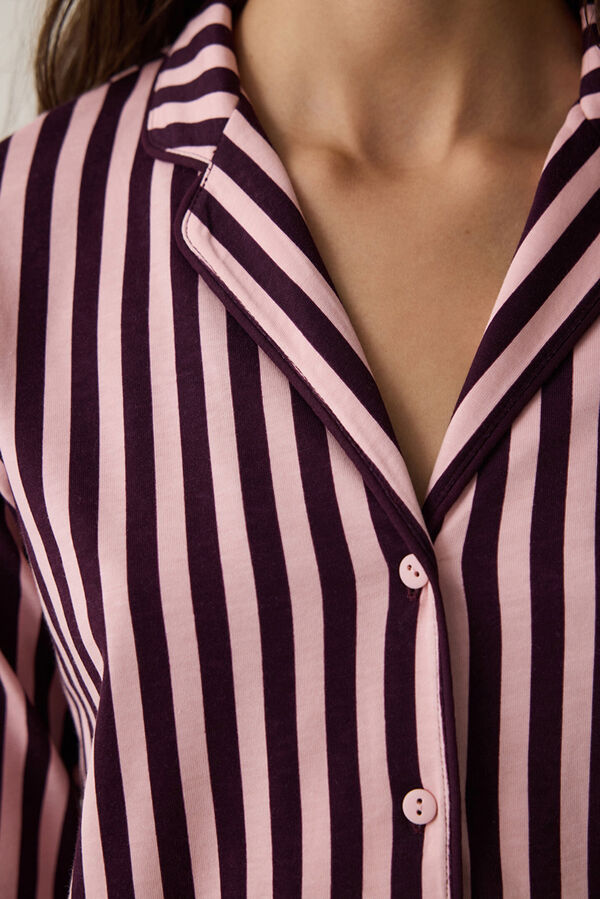 Penti Conjunto pijama camisero algod&oacute;n oversize rayas rosa