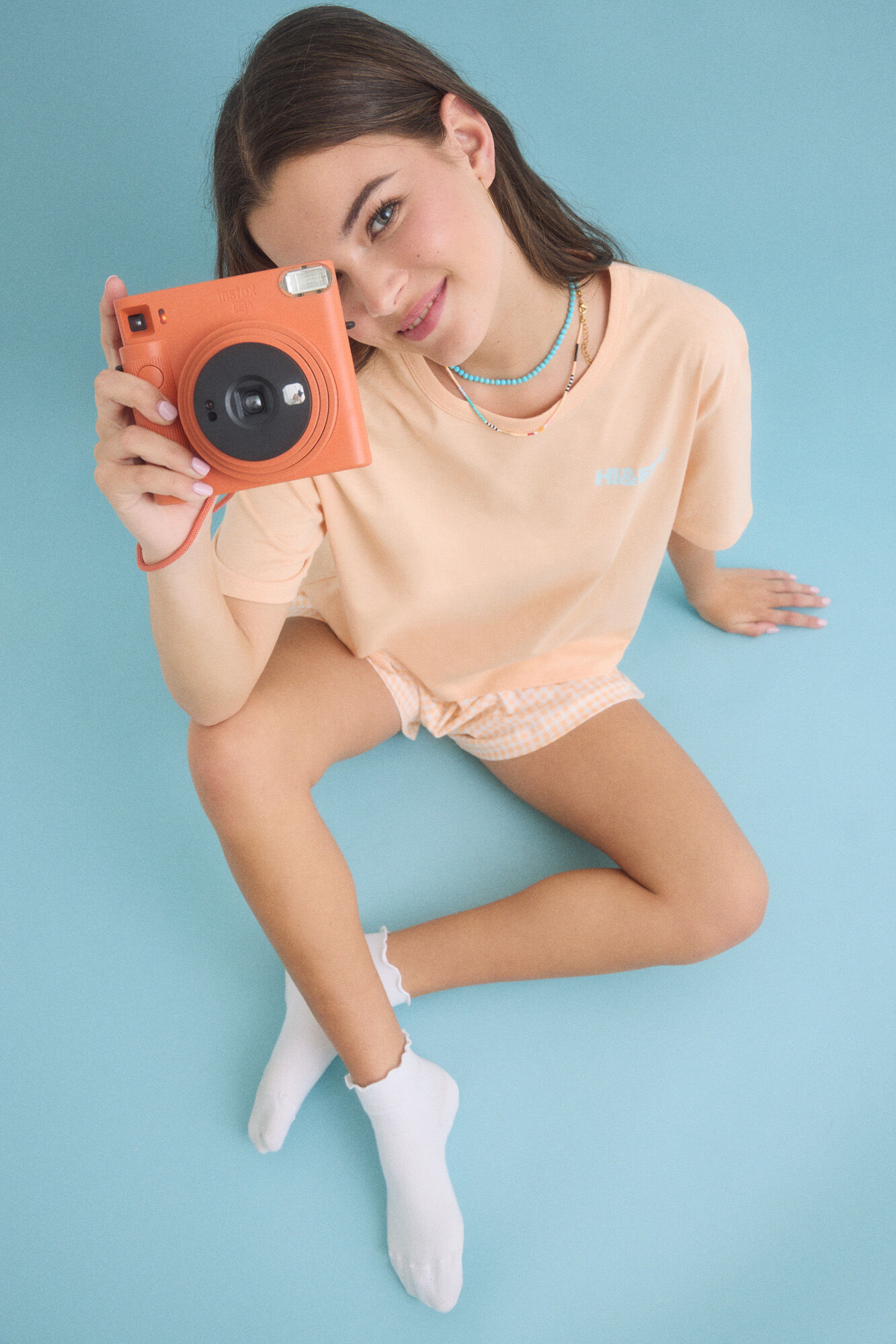 HI&BYE Pijama corto 100% algod&oacute;n naranja